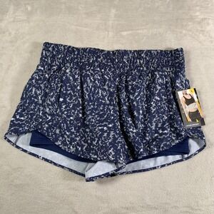 Avia Bike Liner Shorts Womens L Navy Blue Abstract Running 2-in-1 Zip Pocket NEW